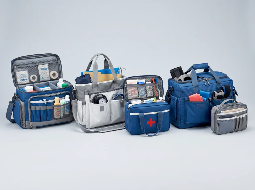 Custom medical and healthcare bags OEM manufacturing with organized compartments and washable materials