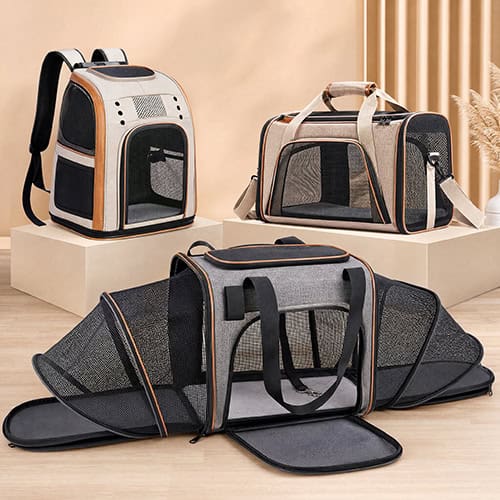 Custom pet carrier bags with breathable mesh and travel friendly structure