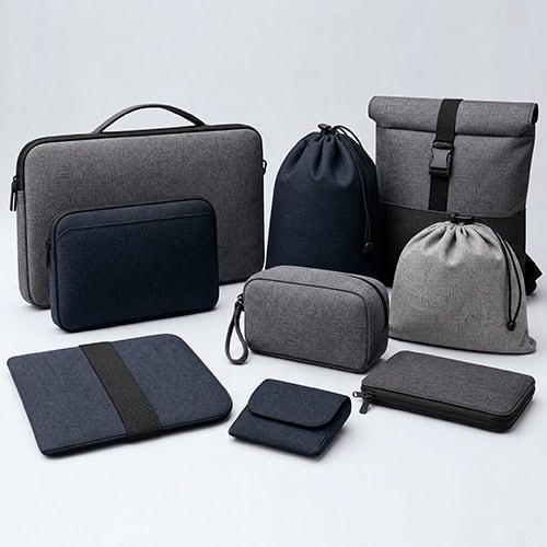 Fabric soft goods OEM products including pouches covers organizers and textile cases