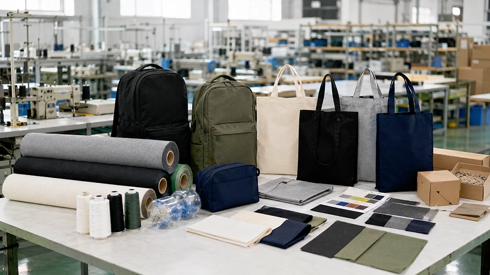 Eco-friendly custom bags made with sustainable materials in an OEM bag manufacturing factory