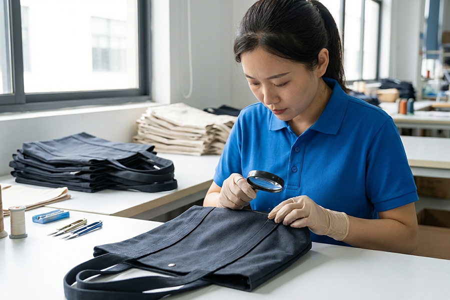 quality inspection process for custom bags in manufacturing factory