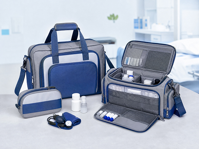 Custom medical nursing bags with organized compartments and washable fabric