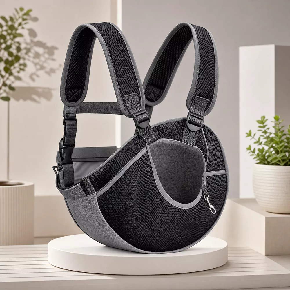 Ergonomic pet sling with padded straps and breathable material