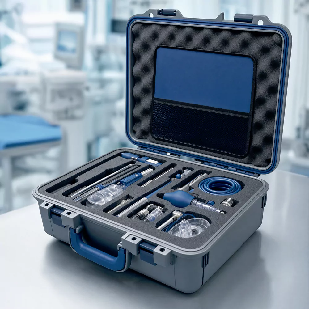 Medical device case with EVA insert and protective structure