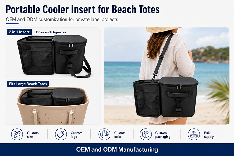 portable cooler insert for beach totes with shoulder strap and OEM ODM customization for private label projects
