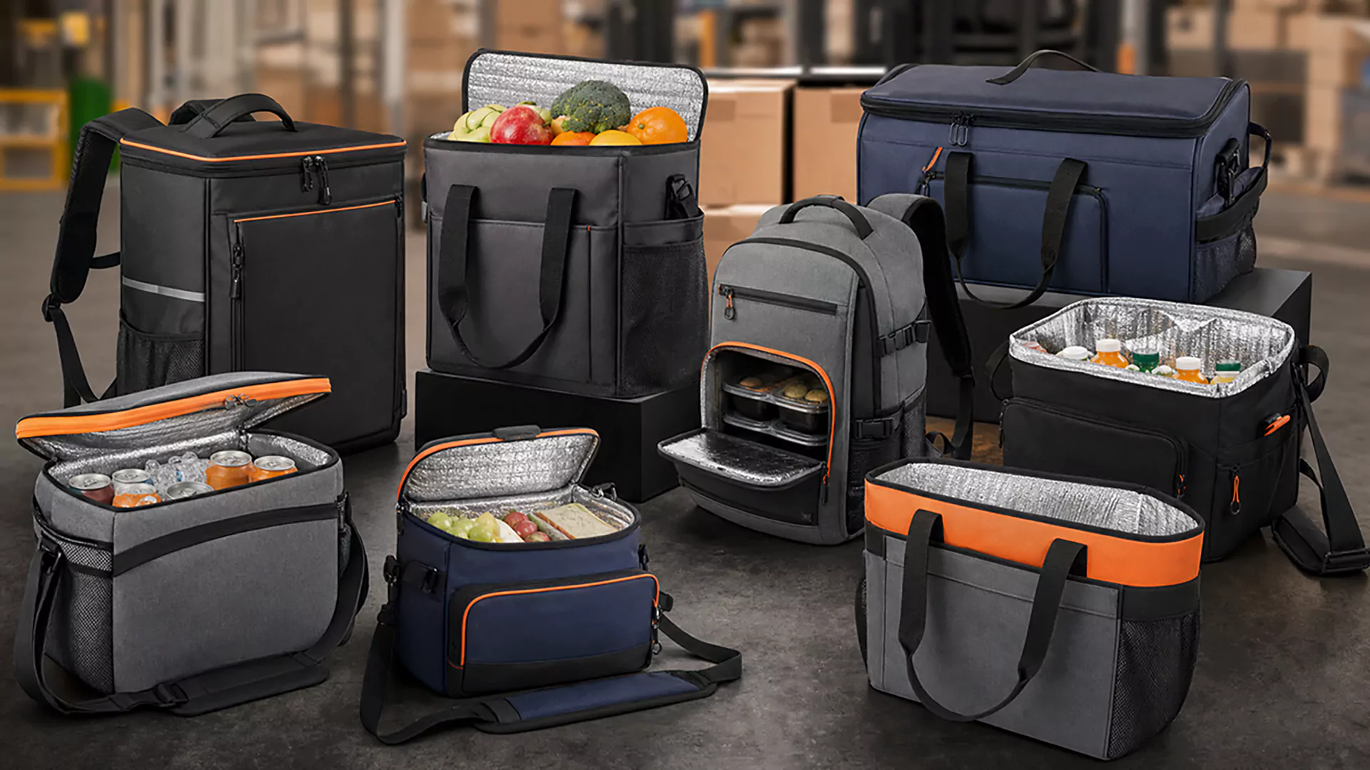 Custom cooler bags and delivery bags OEM manufacturing for food delivery grocery meal prep catering lunch beach and insulated tote projects
