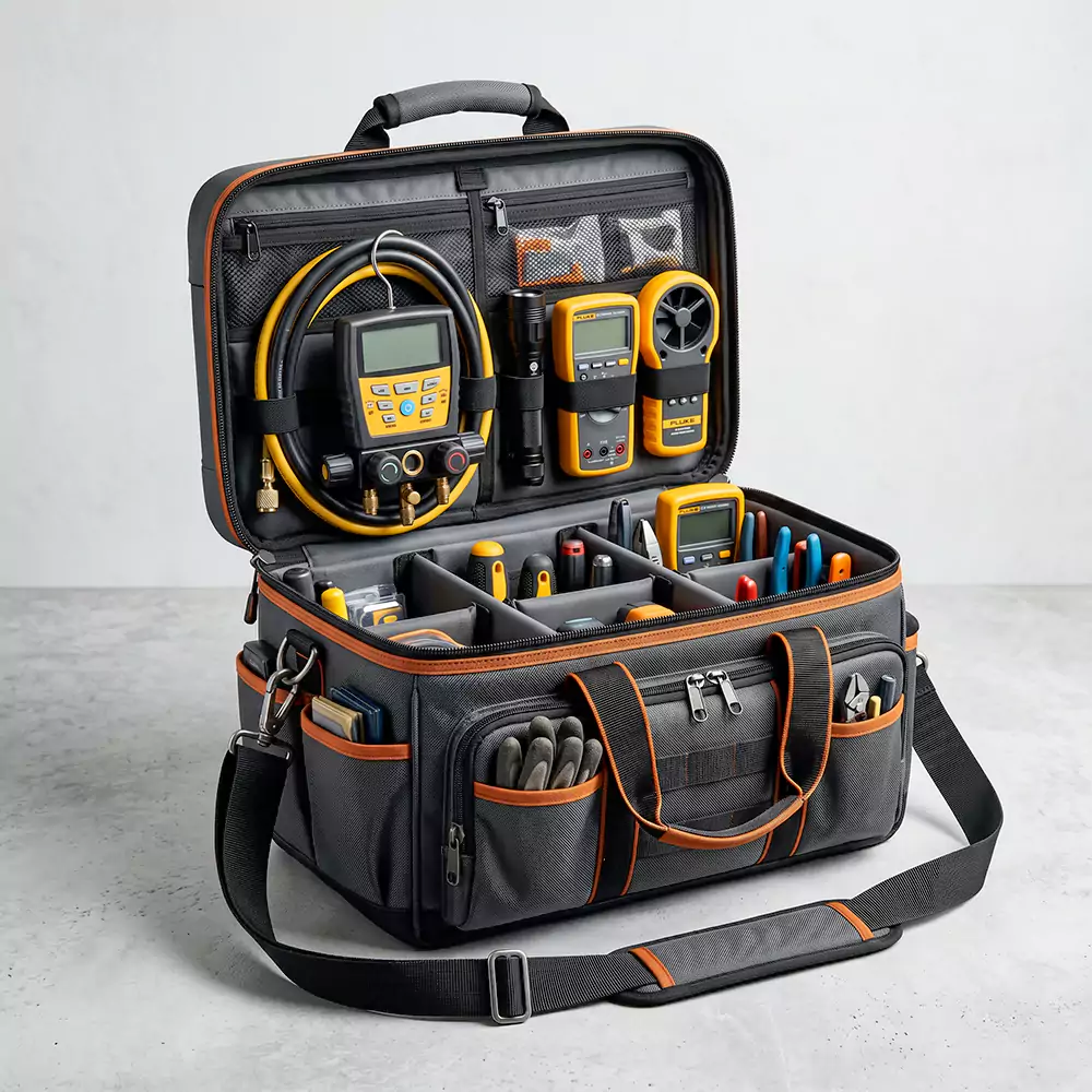HVAC and field equipment soft cases with organized storage and reinforced structure