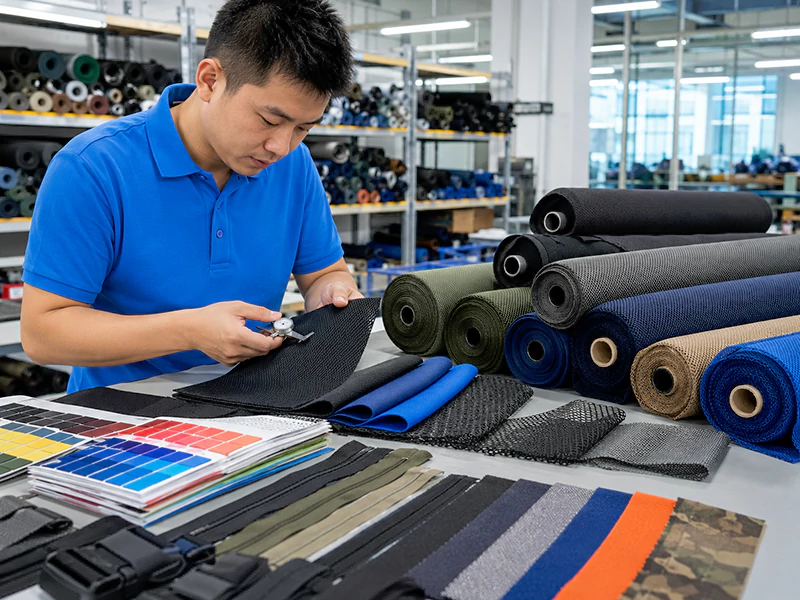 Fabric rolls and material swatches affecting custom bag minimum order quantity